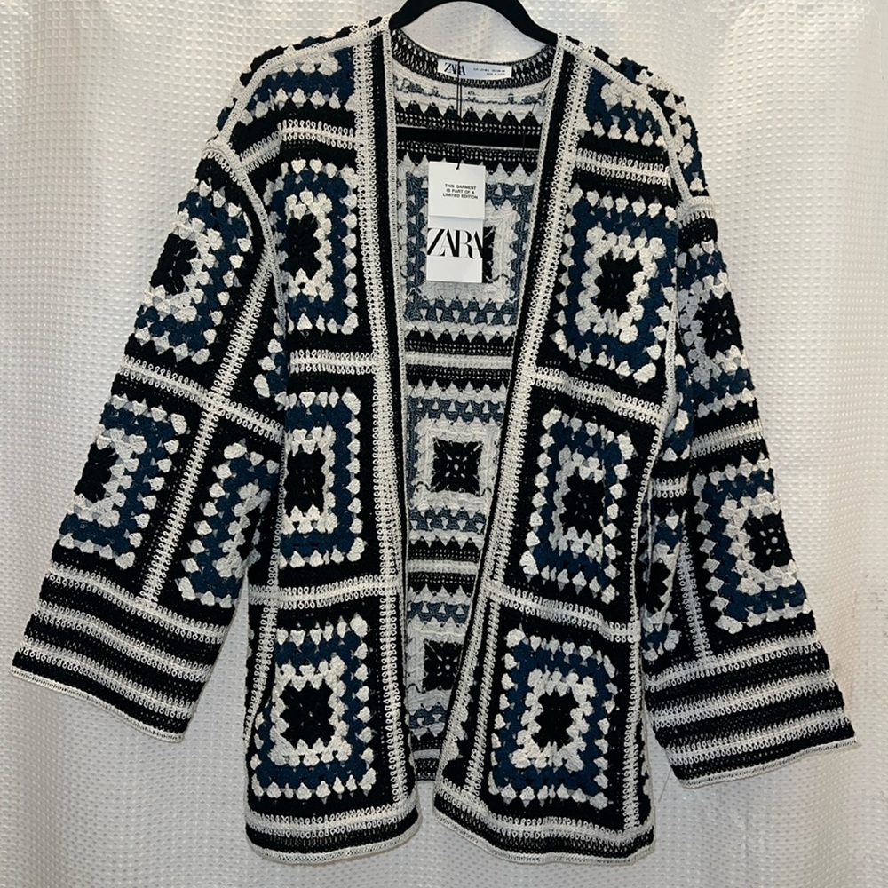 Zara Knit Crochet Granny Sweater Size M-L